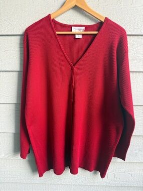 CC Hughes Red Ribbed Button Front Cardigan Sweater Plus Size 24W